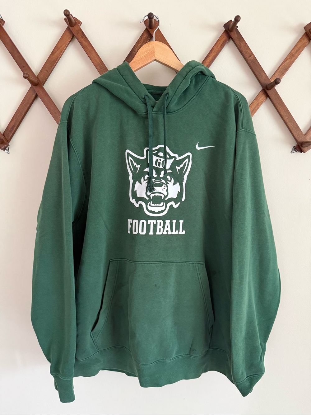 Nike Green Hoodie with White Wolf Football Graphic